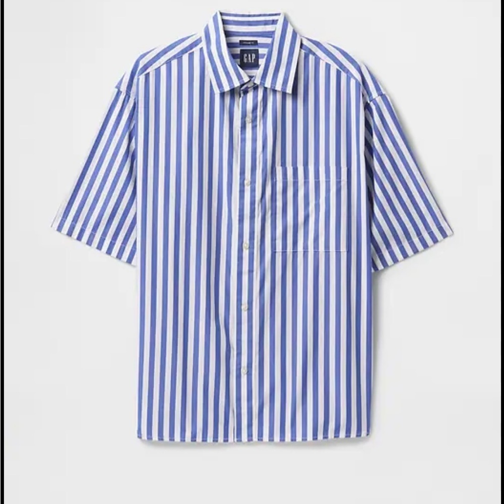 Gap Blue and White Big Shirt Organic Cotton Oversized Poplin Shirt
